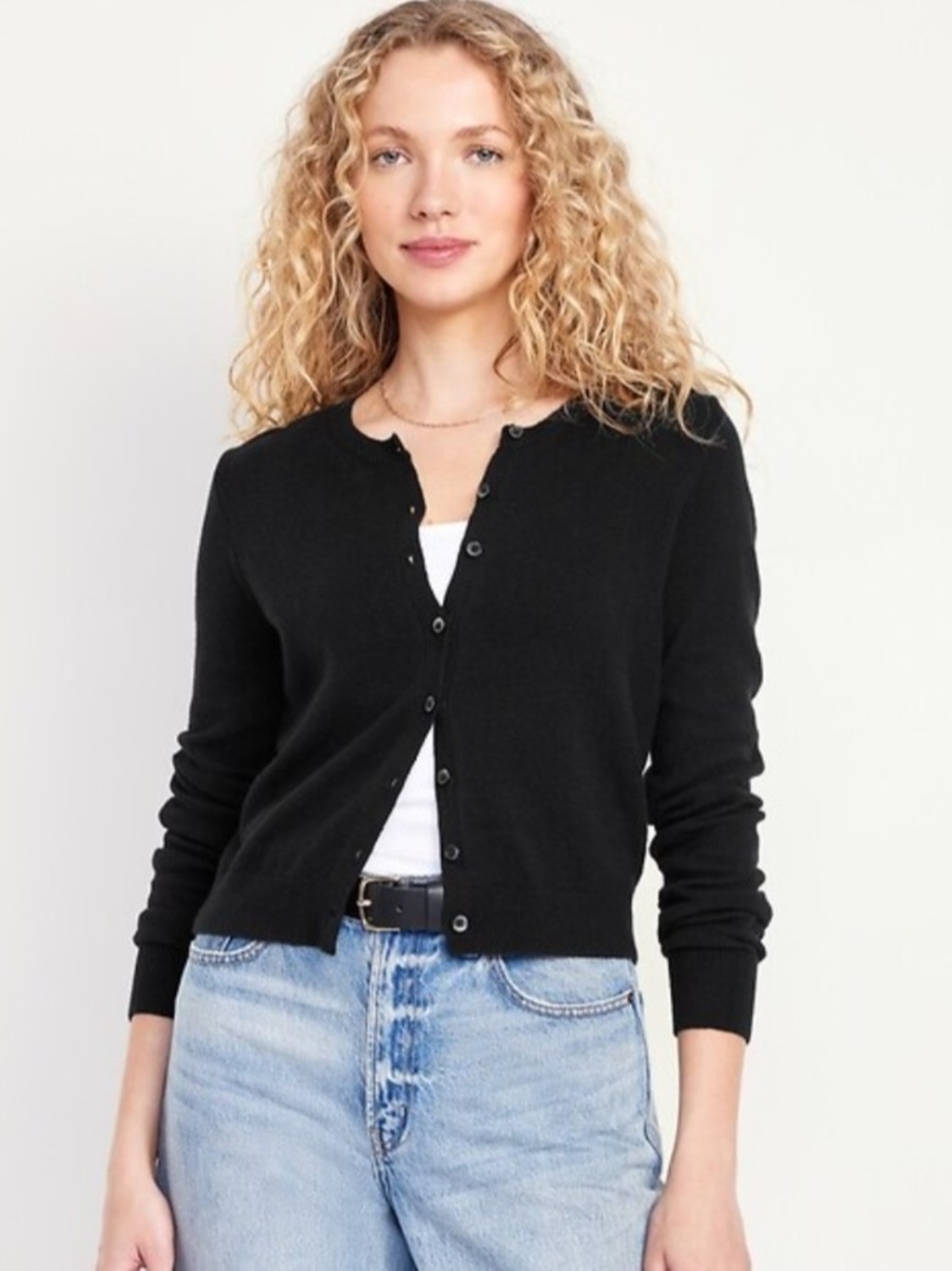 Old Navy Black Button Front Cardigan Size L Classic Crewneck Sweater